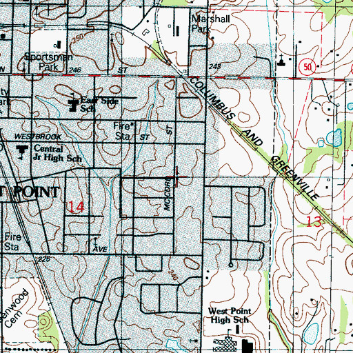 Topographic Map of Calvary Baptist Church, MS
