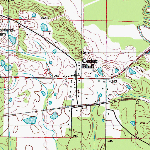 Topographic Map of Cedar Bluff Baptist Church, MS