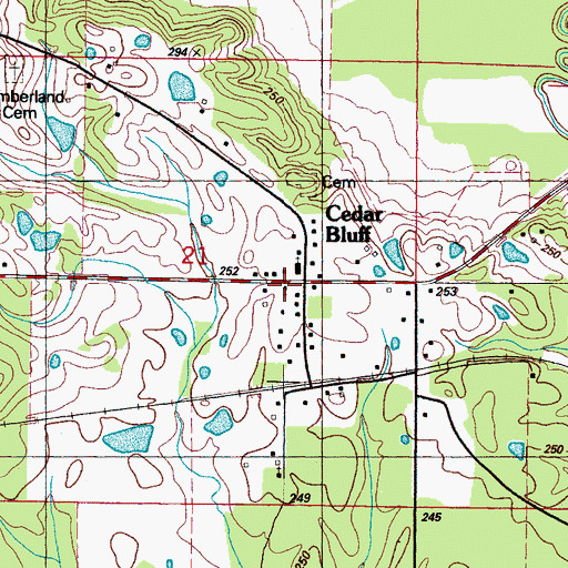 Topographic Map of Cedar Bluff Methodist Church, MS