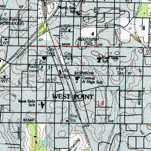 Topographic Map of Central Junior High School, MS
