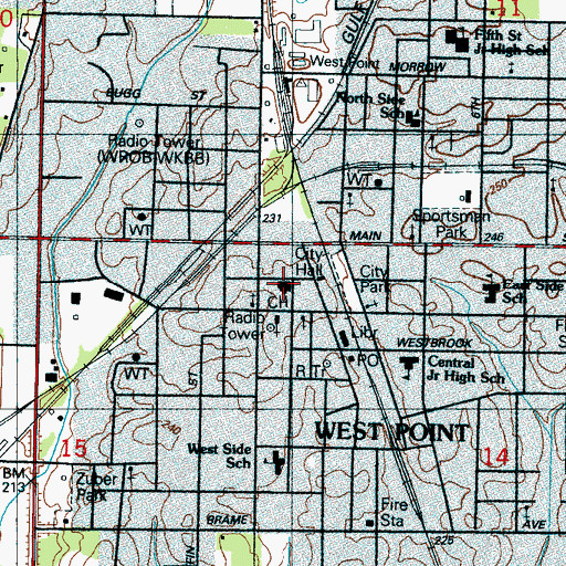 Topographic Map of Clay County Courthouse, MS