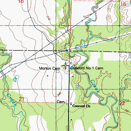 Topographic Map of Concord Number One Cemetery, MS