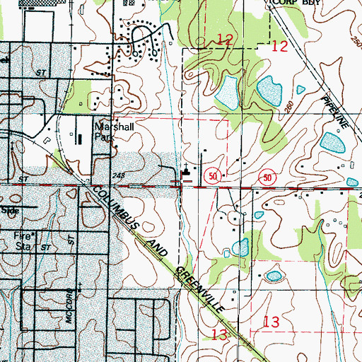 Topographic Map of First Pentecostal Church, MS