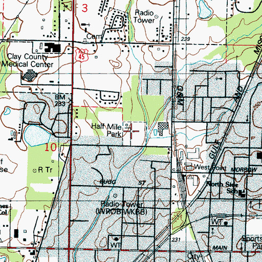 Topographic Map of Half Mile Park, MS