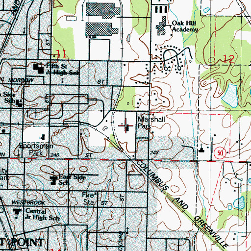 Topographic Map of Marshall Park, MS