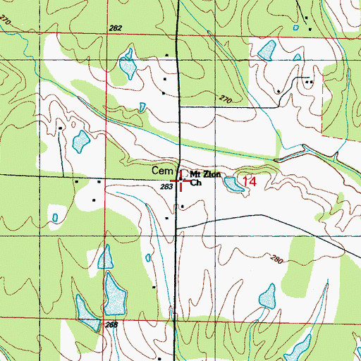 Topographic Map of Mount Zion Church, MS