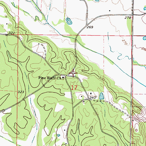 Topographic Map of Pine Bluff Cemetery, MS