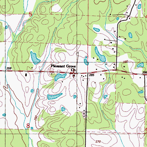 Topographic Map of Pleasant Grove Church, MS