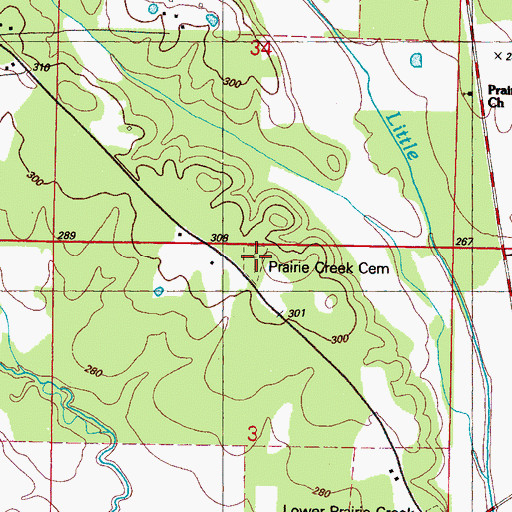 Topographic Map of Prairie Creek Cemetery, MS