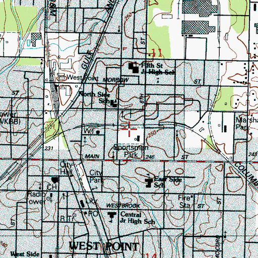 Topographic Map of Sportsman Park, MS