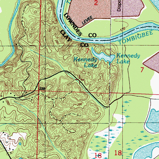 Topographic Map of Town Creek Recreation Area, MS