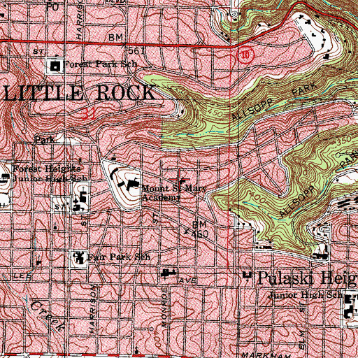 Topographic Map of Pulaski Heights Christian Church, AR