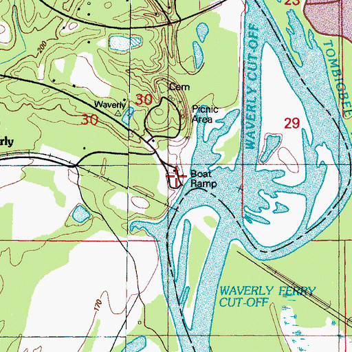 Topographic Map of Waverly Ferry Access Area, MS
