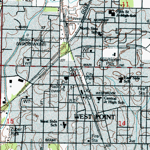 Topographic Map of West Point City Hall, MS