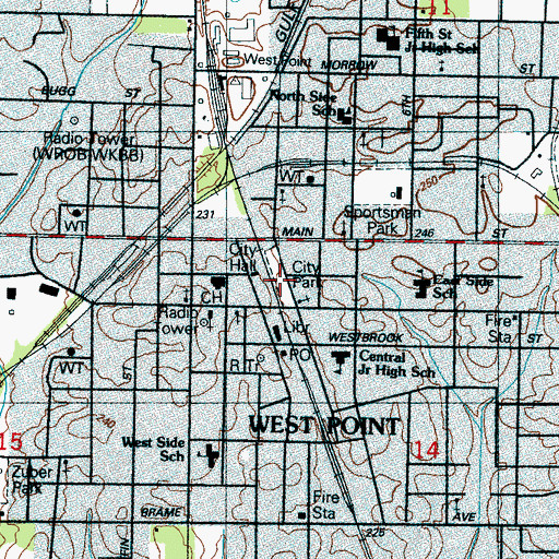 Topographic Map of West Point City Park, MS
