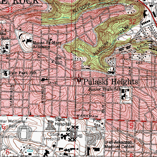 Topographic Map of Pulaski Heights Presbyterian Church, AR