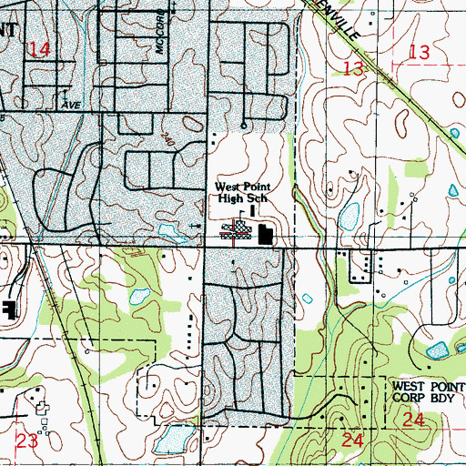 Topographic Map of West Point High School, MS