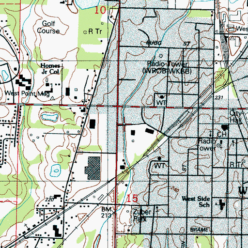 Topographic Map of Westland Shopping Center, MS