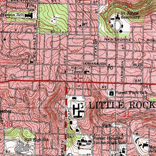 Topographic Map of Pulaski Heights Shopping Center, AR