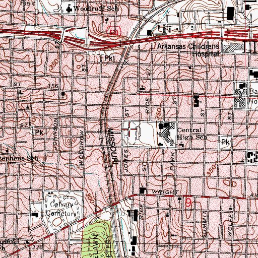 Topographic Map of Quigley Stadium, AR