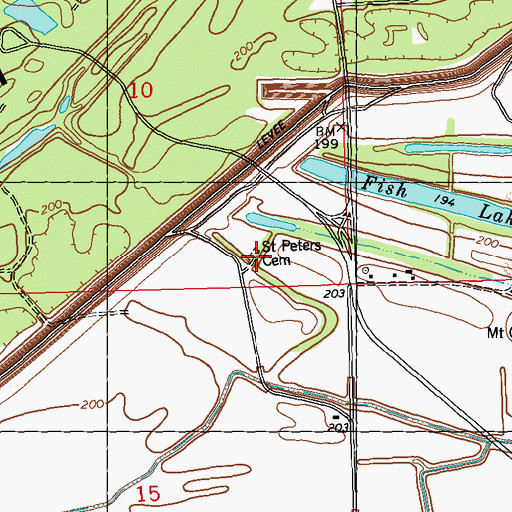 Topographic Map of Saint Peters Cemetery, MS