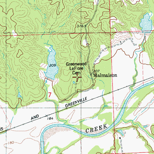 Topographic Map of Greenwood LeFlore Cemetery, MS