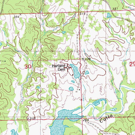 Topographic Map of Harland Cemetery, MS