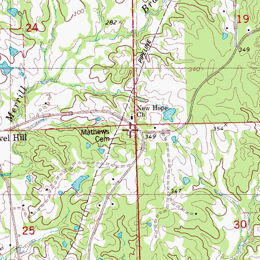 Topographic Map of Mathews Cemetery, MS