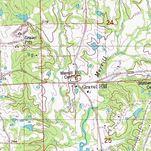 Topographic Map of Merrill Cemetery, MS