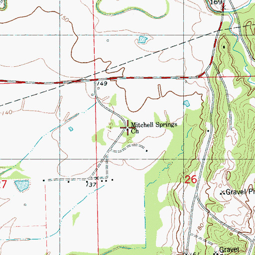 Topographic Map of Mitchell Springs Church, MS