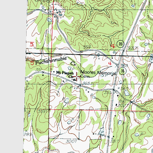 Topographic Map of Moores Memorial Cemetery, MS