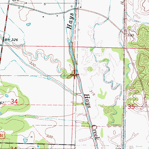 Topographic Map of Powells Creek, MS