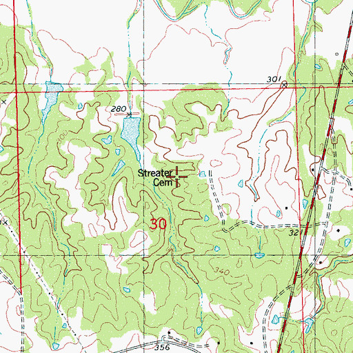 Topographic Map of Streater Cemetery, MS