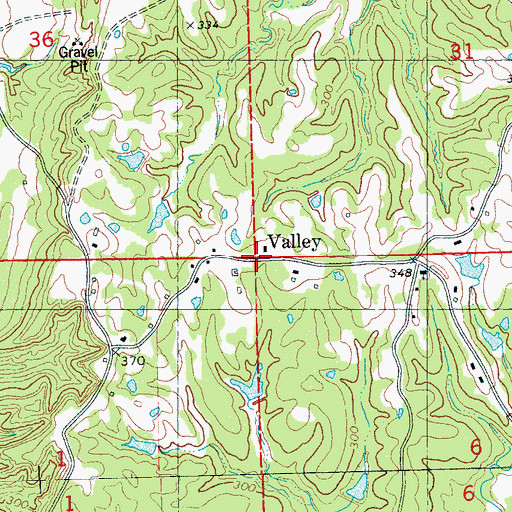Topographic Map of Valley, MS