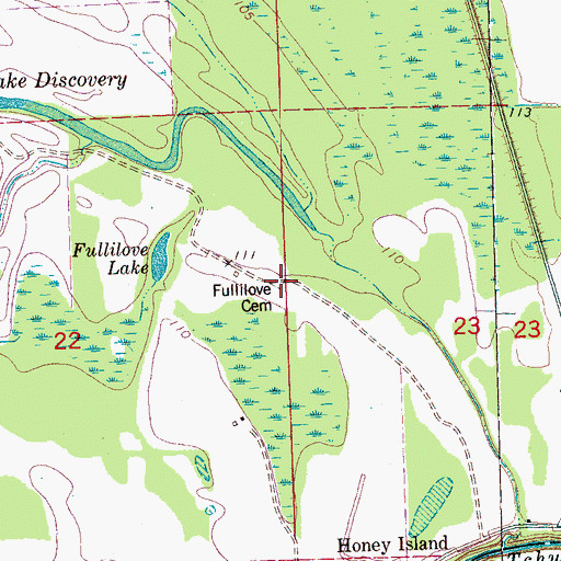 Topographic Map of Fullilove Cemetery, MS