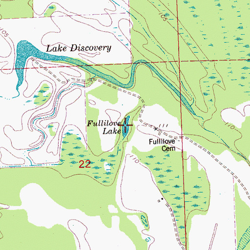 Topographic Map of Fullilove Lake, MS