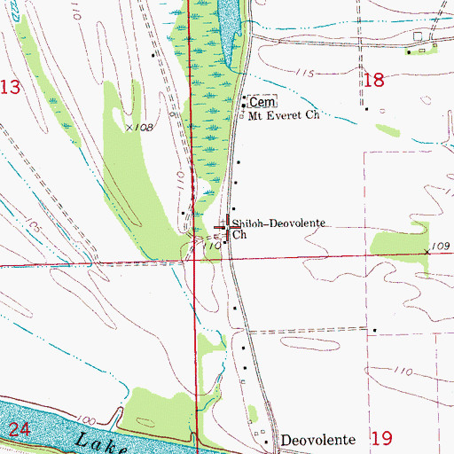 Topographic Map of Shiloh-Deovolente Church, MS