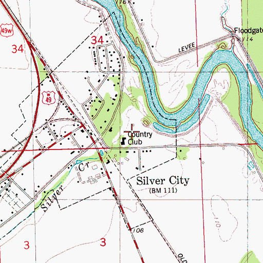 Topographic Map of Silver City Country Club, MS
