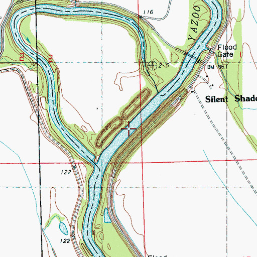 Topographic Map of Yazoo River Cutoff, MS