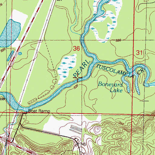 Topographic Map of Bilbos Ferry (historical), MS