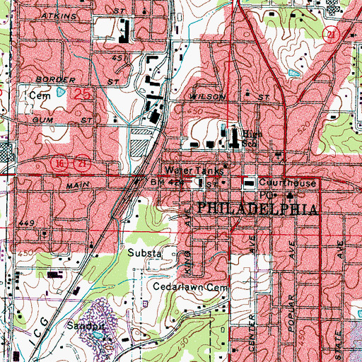 Topographic Map of Dewitt-Deweese Memorial Park, MS