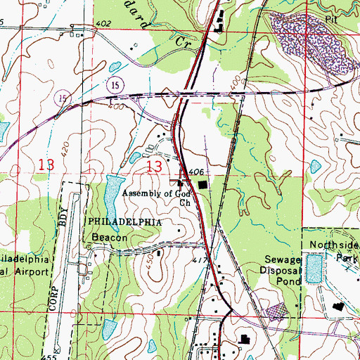 Topographic Map of First Assembly of God Church, MS