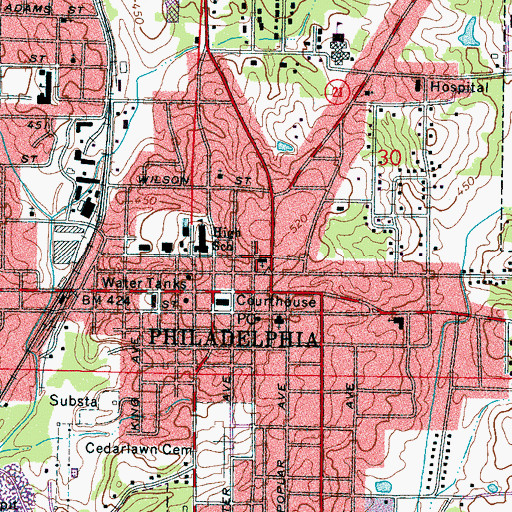 Topographic Map of First Baptist Church, MS