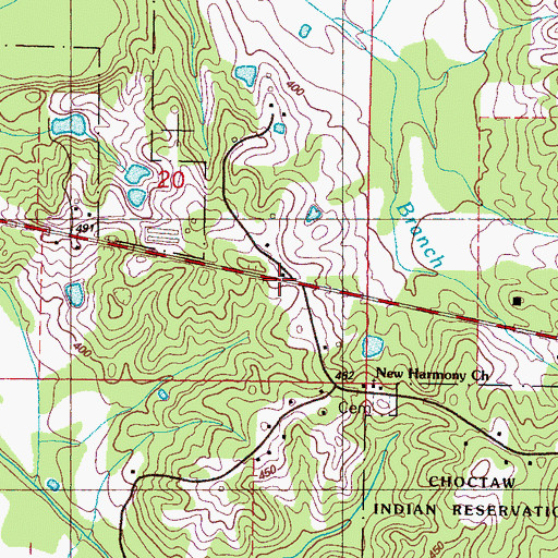 Topographic Map of Fosters (historical), MS