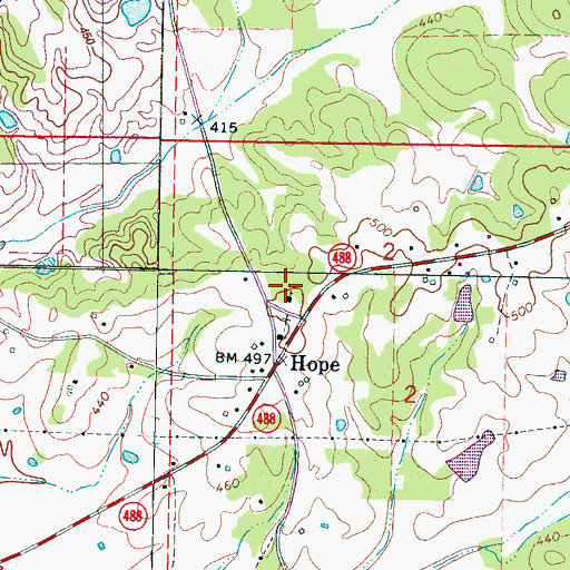 Topographic Map of Hope Baptist Church, MS