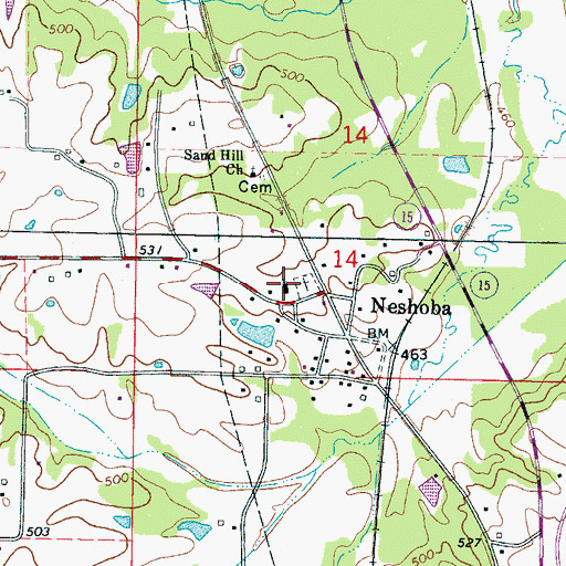 Topographic Map of Neshoba Baptist Church, MS