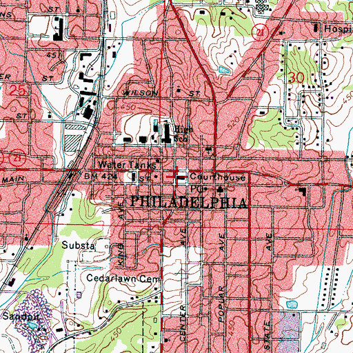 Topographic Map of Neshoba County Courthouse, MS