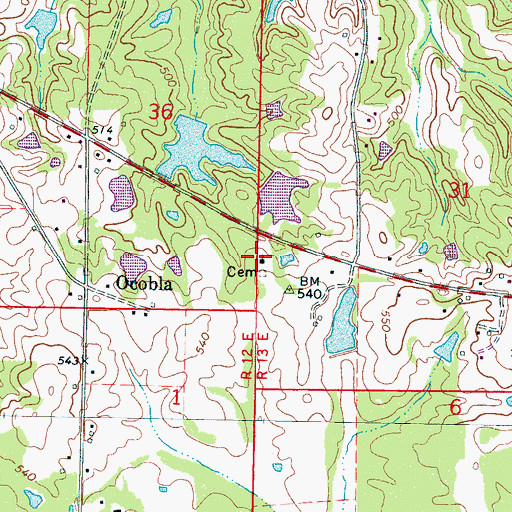 Topographic Map of Ocopla Baptist Church, MS