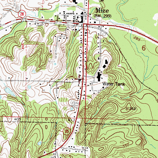 Topographic Map of Mize Baptist Church, MS