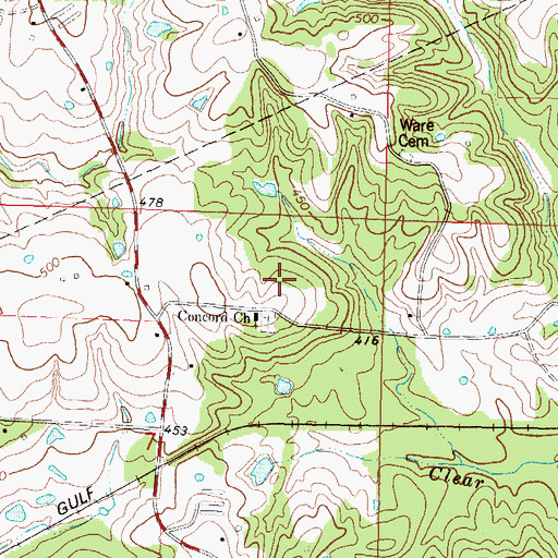 Topographic Map of Oak Hill School (historical), MS